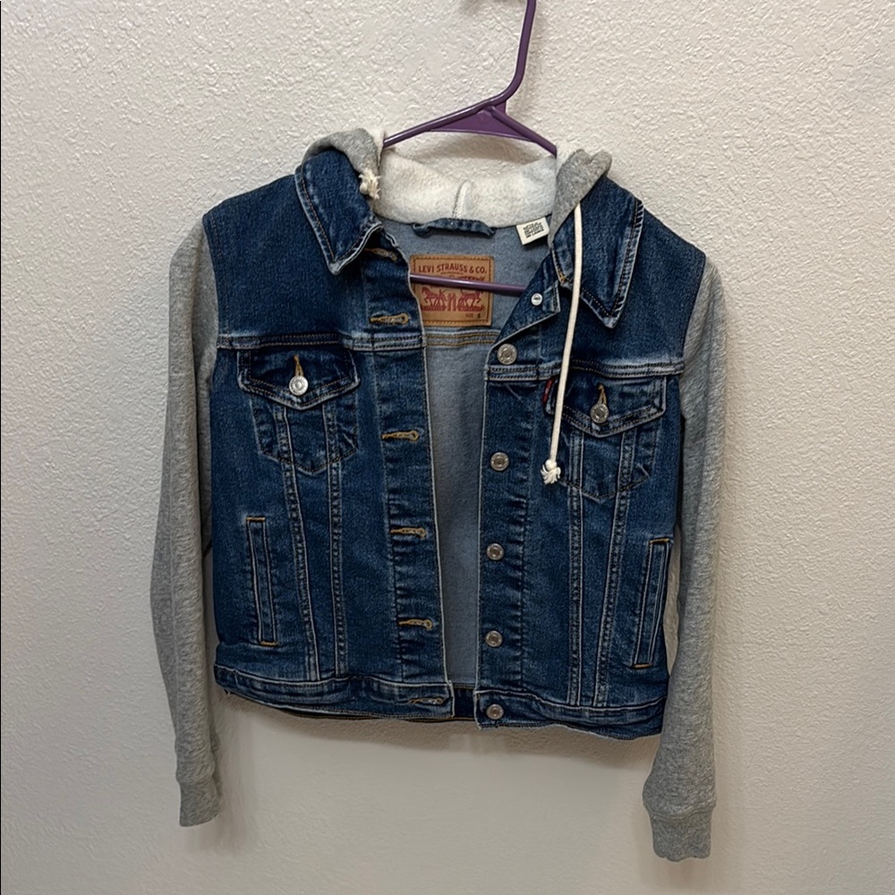 Levi's Blue and Gray Jean Jacket with Hood